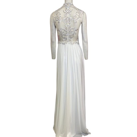 Jovani Embellished Lace Bodice Chiffon Skirt Gown White Size 2 NWT - Picture 2 of 2